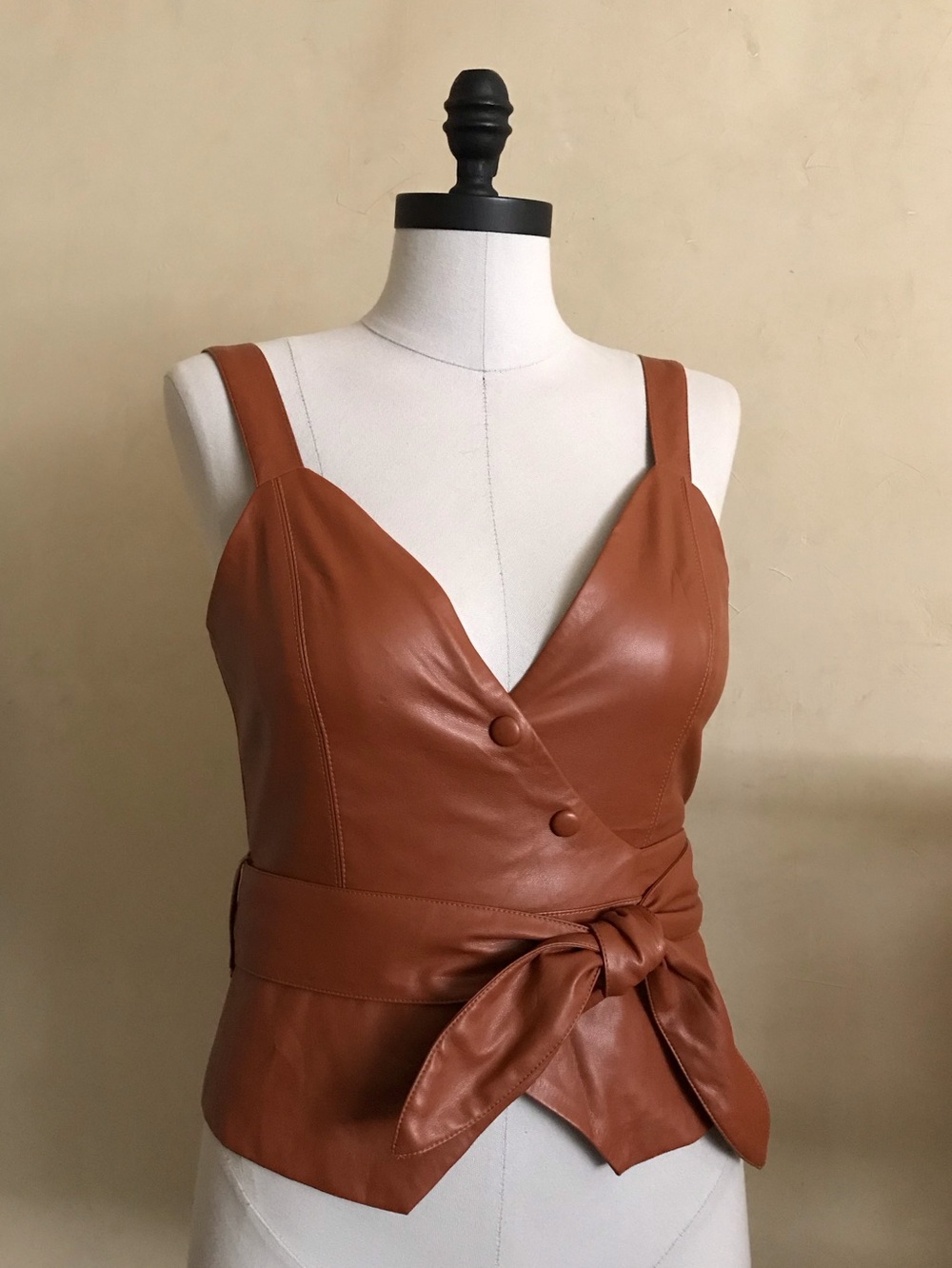 Rust Brown Vegan Leather Tie-Waist Top - Picture 2 of 9